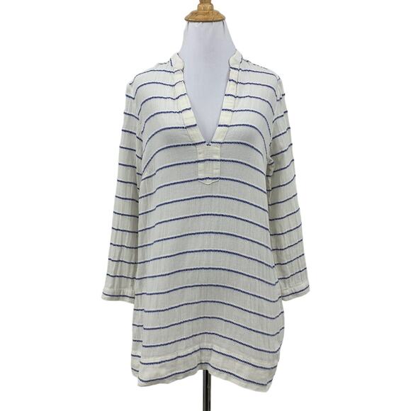J Crew Striped Tunic Shirt Womens XS Extra Small Low Cut V Neck 3/4 Sleeves Top - Picture 1 of 11